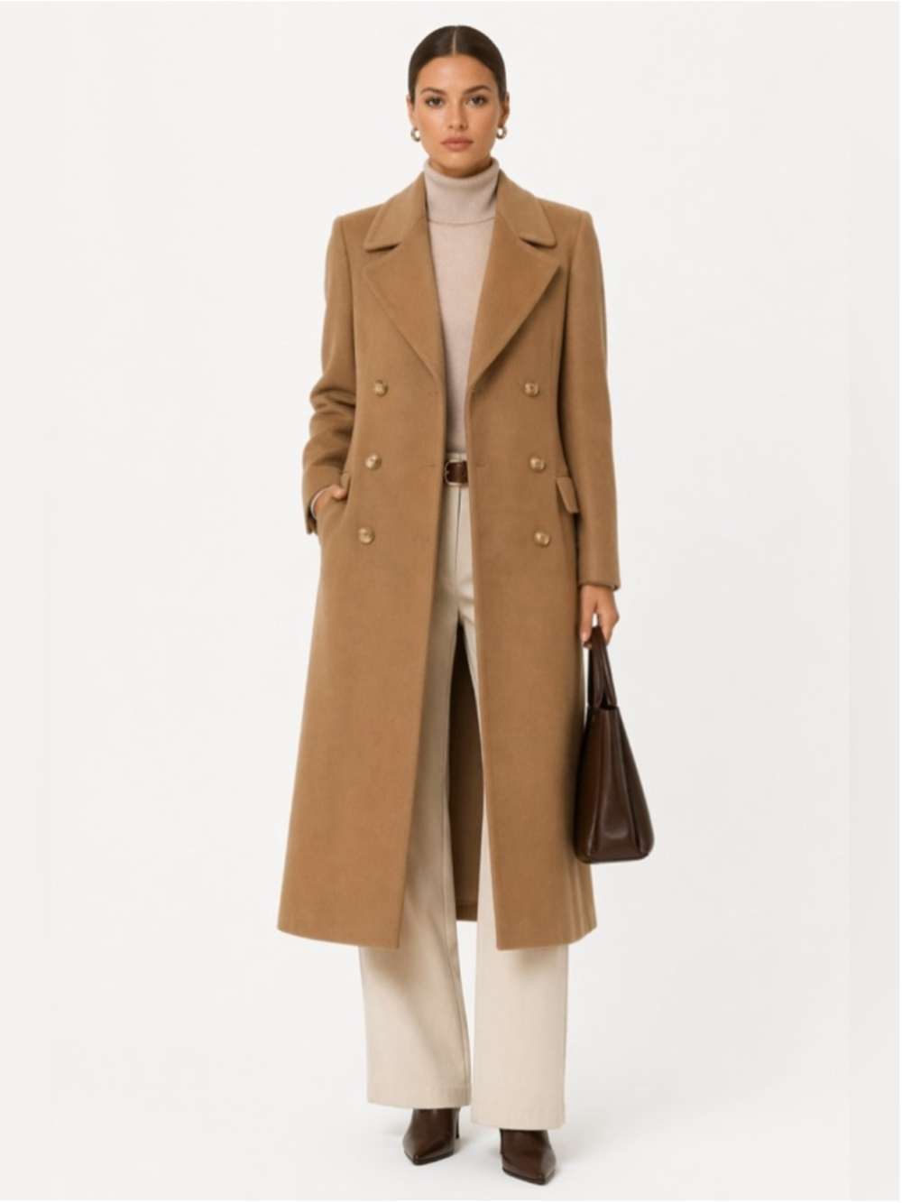 Vintage Pierre Cardin Camel Wool Coat Double Breasted Tailored Classic Midi